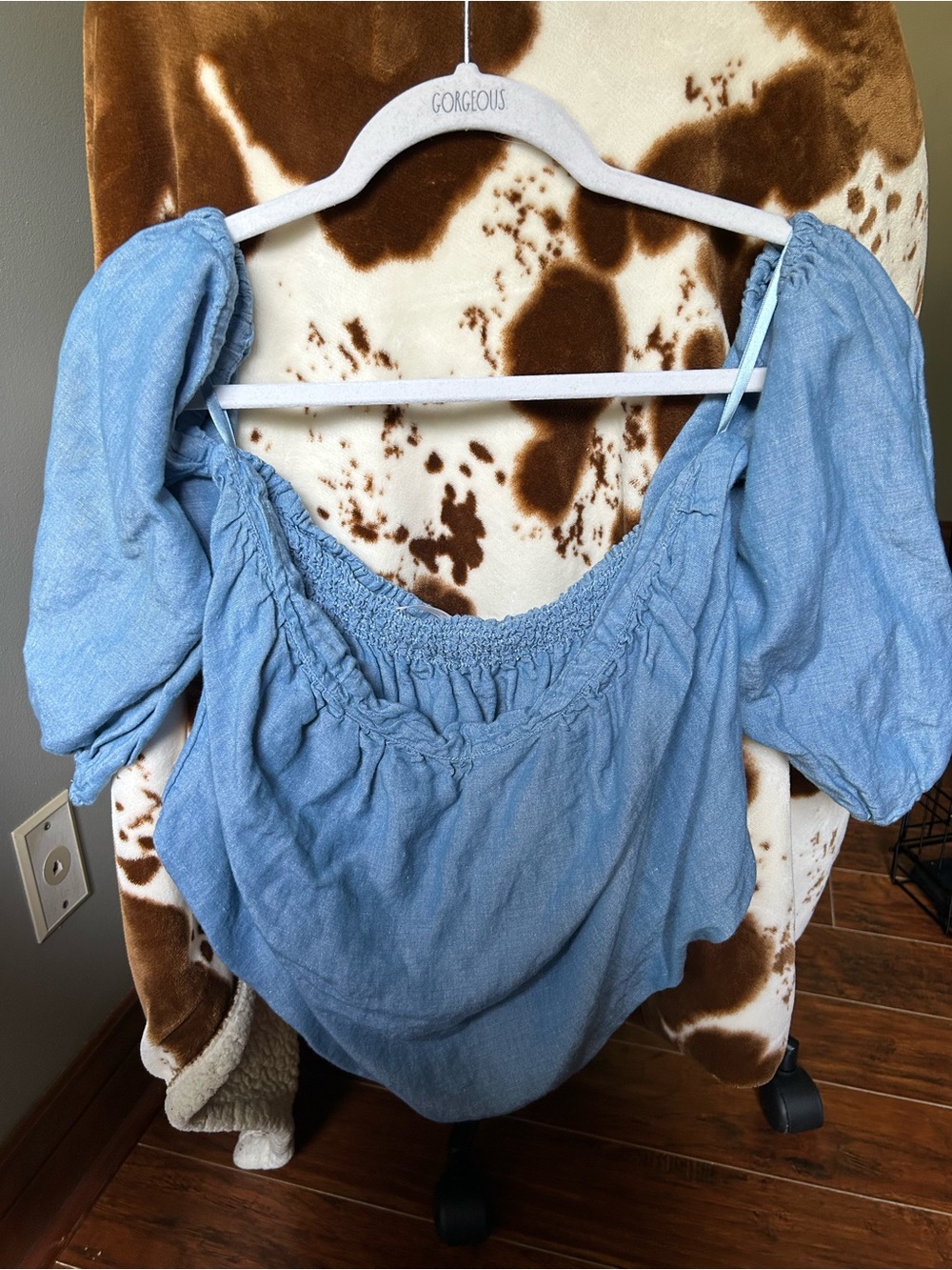 Free People Light Blue Off-Shoulder Smocked Peasant Top